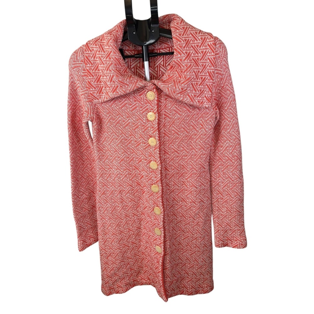 Sundance Orange Geometric Silk Blend Knit Longline Button Front Cardigan Small